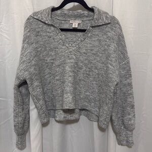 Grey V-Neck Collar Sweater